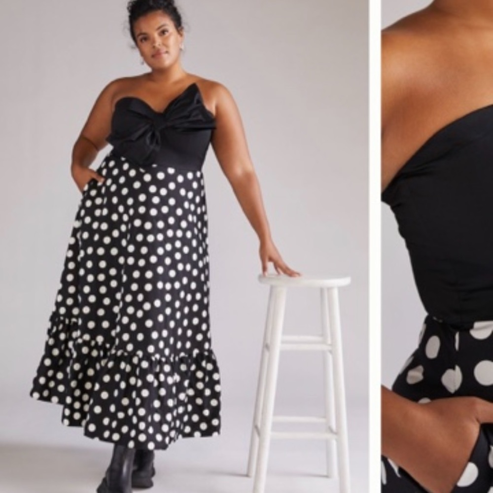 Anthropologie NWT Hutch Polka Dot Bow-Tie Maxi Dress Size 12.